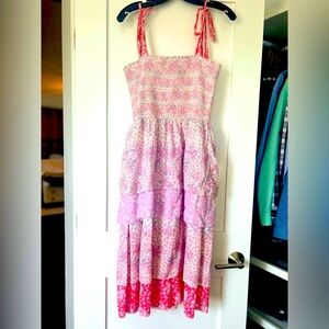 LoveShackFancy Pink Floral Midi Dress
